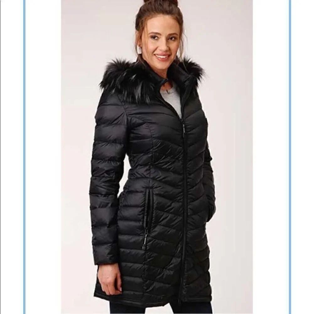ROPER Black Quilted Lightweight Down Long Jacket